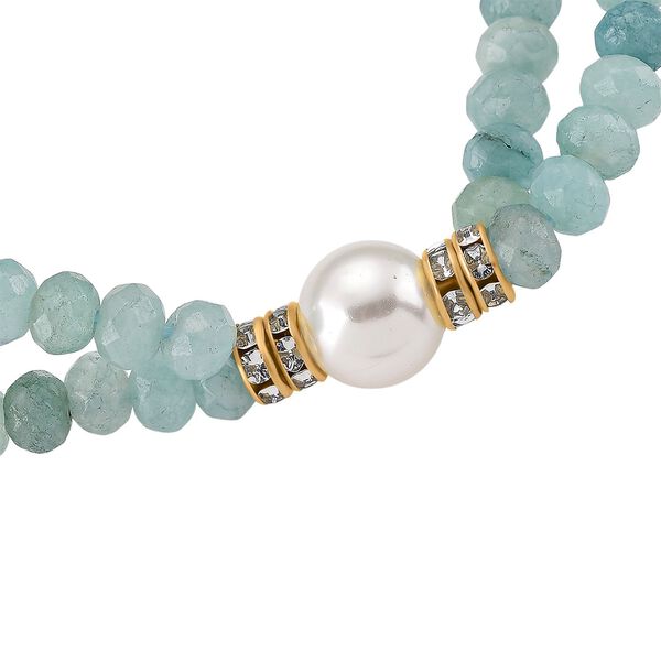 Flexibles Muschelkernperle, blaues Quarzit und wei&szlig;es Kristall Armband image number 5