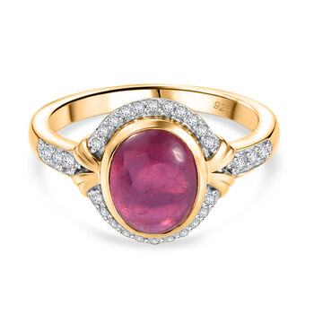 Fissure gef&uuml;llt Rubin und Zirkon Ring 925 Silber vergoldet (Gr&ouml;&szlig;e 16.00) ca. 3,36 ct