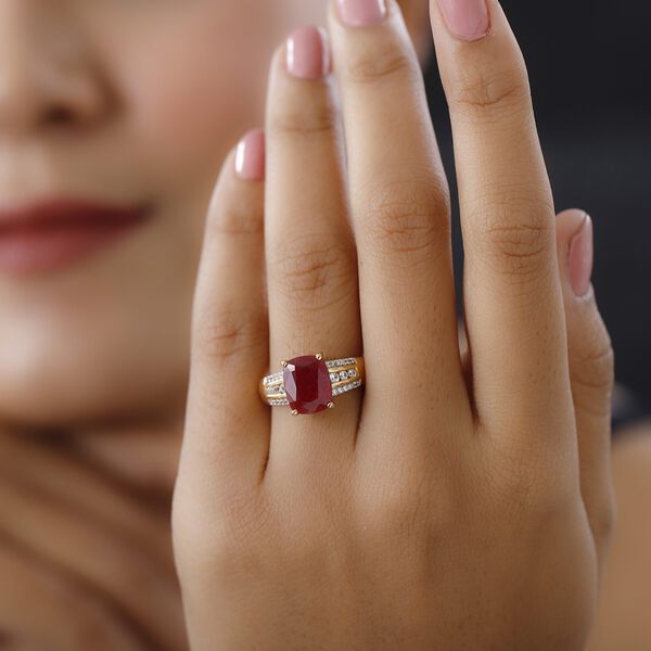 Afrikanischer Rubin (Fissure gef&uuml;llt) und wei&szlig;er Zirkon Ring, 925 Silber vergoldet (Gr&ouml;&szlig;e 20.00) ca. 4.94 ct image number 3