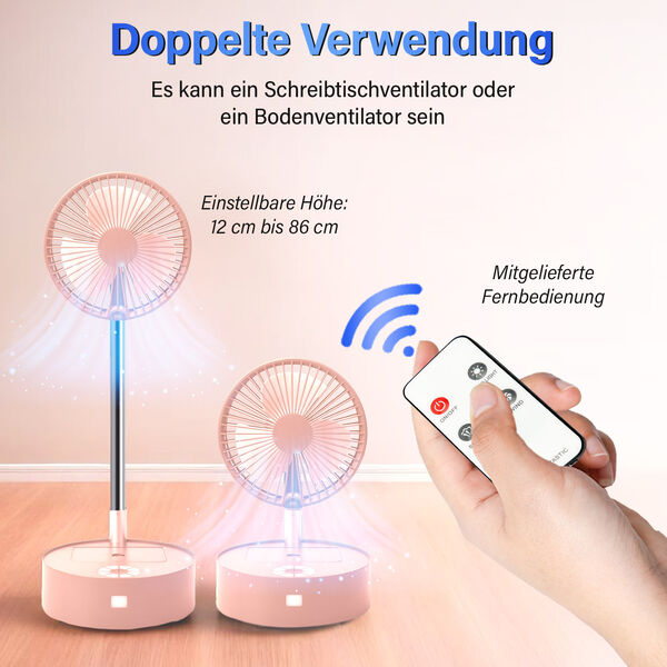 Kabelloser, faltbarer Ventilator mit integriertem Luftbefeuchter, USB-Anschluss, Rosa image number 2