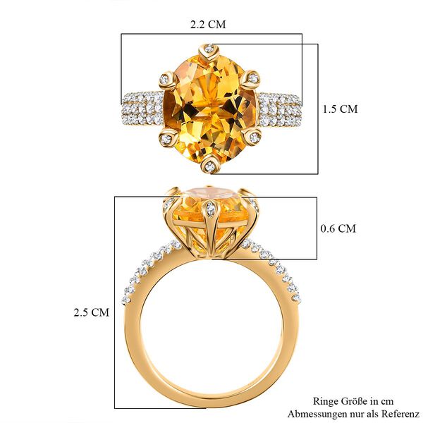AA Citrin, Weißer Zirkon Ring, 925 Silber vergoldet (Größe 19.00) ca. 4.92 ct image number 7