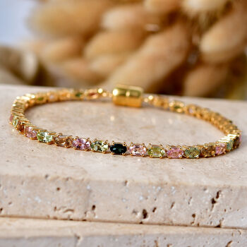 D'Joy AA Mehrfarbig-Turmalin Armband ca. 20 cm 925 Silber 750 Gelbgold vermeil ca. 7,59 ct.