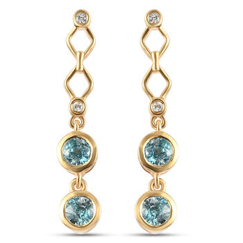 Kambodschanischer blauer und Wei&szlig;er Zirkon Ohrringe 925 Silber vergoldet ca. 1,86 ct