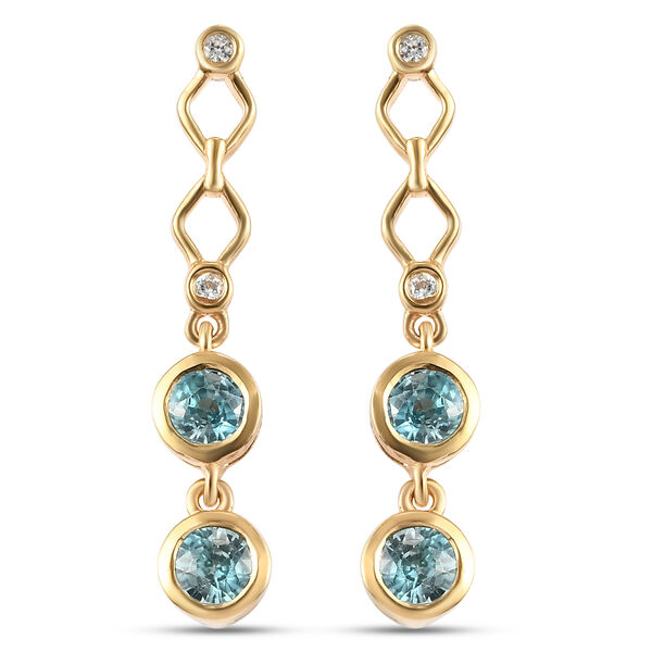 Kambodschanischer blauer und Wei&szlig;er Zirkon Ohrh&auml;nger 925 Silber vergoldet ca. 1,86 ct&nbsp;