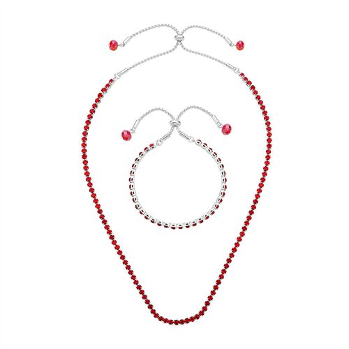 2er-Set- verstellbare rote Kristall-Halskette und Armband - 0,50 ct. image number 0