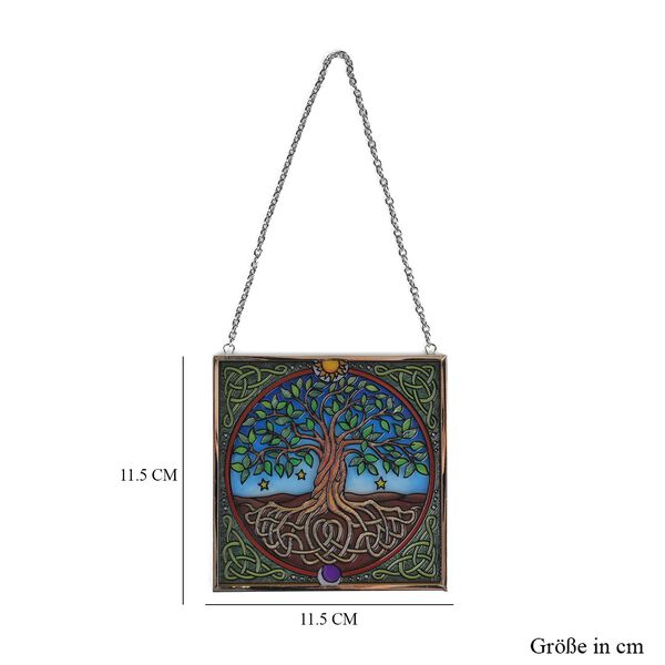 Handbemalter Glas-Sonnenfänger, Lebensbaum-Design, 11,5×11,5cm, Mehrfarbig image number 6