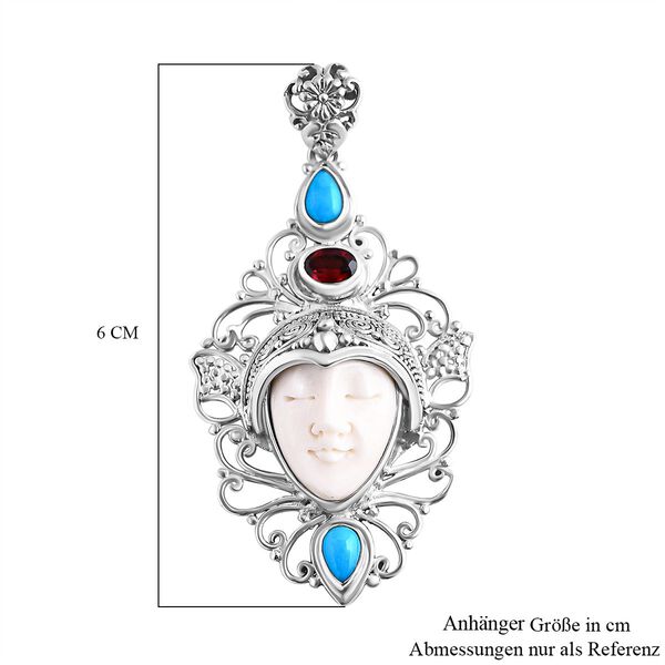 Royal Bali Kolletion - Ox Bone, roter Granat und Sleeping Beauty T&uuml;rkis Anh&auml;nger - 1,3 ct. image number 6