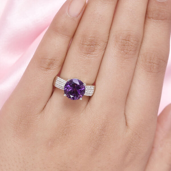 Afrikanischer Amethyst und Zirkon Ring 925 Silber platiniert image number 3