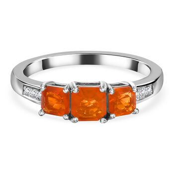 Purpurroter Feuer Opal 3 Stein Ring 925 Silber platiniert (Gr&ouml;&szlig;e 17.00) ca. 1,21 ct