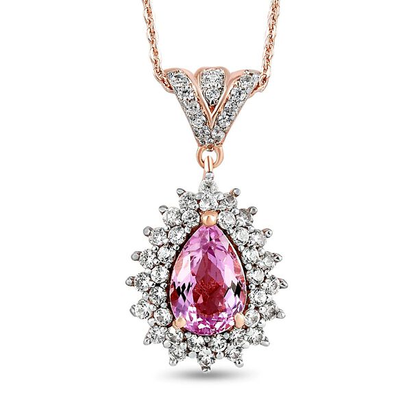 AA Martha Rocha Kunzit und weißer Zirkon Halo- Anhänger mit Kette image number 0