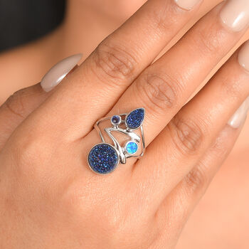 Sajen Silber-Drusy Achat Ring 925 Silber rhodiniert (Gr&ouml;&szlig;e 20.00) ca. 3.01 ct