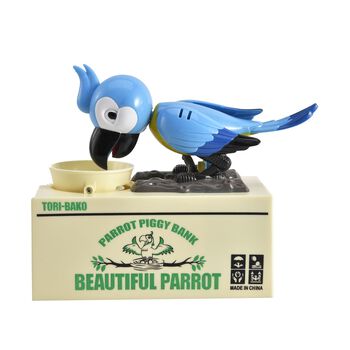 M&uuml;nzstehlende Papagei-Spardose, 2x AA Batterien (nicht inkl.), 18x8x15 cm, blau