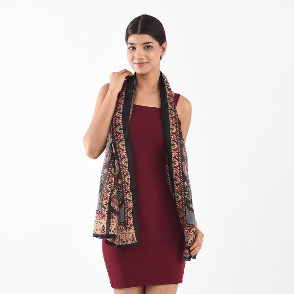 Bedruckter 100% Satin-Seidenschal mit Paisleymuster, Schwarz image number 3