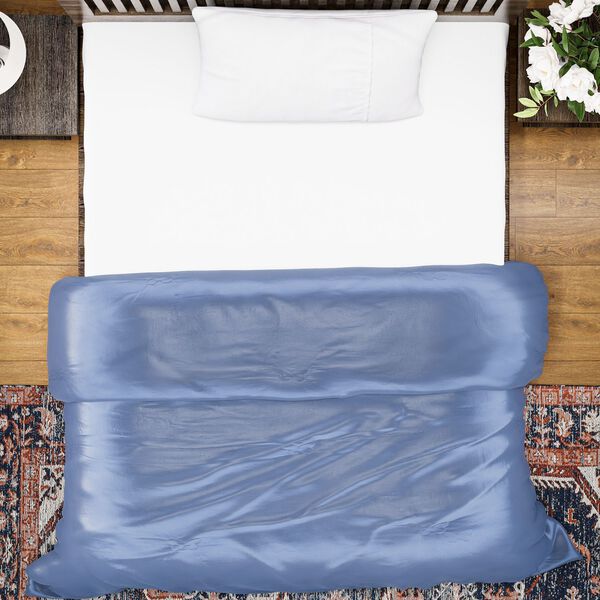 Serenity Night - 100% Maulbeerseide Sommerseidendecke mit Seidenf&uuml;llung Daunenkissen und Seidenkissenbezug Blau image number 14