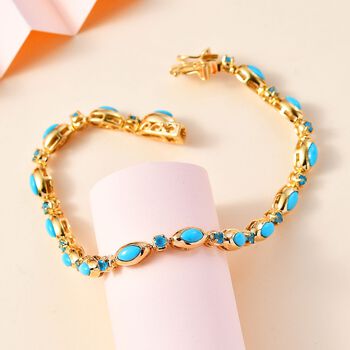 AA Sleeping Beauty T&uuml;rkis, Neon Apatit Armband ca. 20 cm 925 Silber 750 Gelbgold Vermeil ca. 5,31 ct.