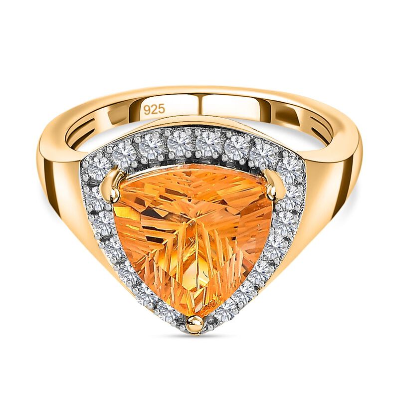 AA Serra Gaucha Citrin, Weißer Zirkon Ring, 925 Silber Gelbgold Vermeil, (Größe 17.00) ca. 3.65 ct image number 0