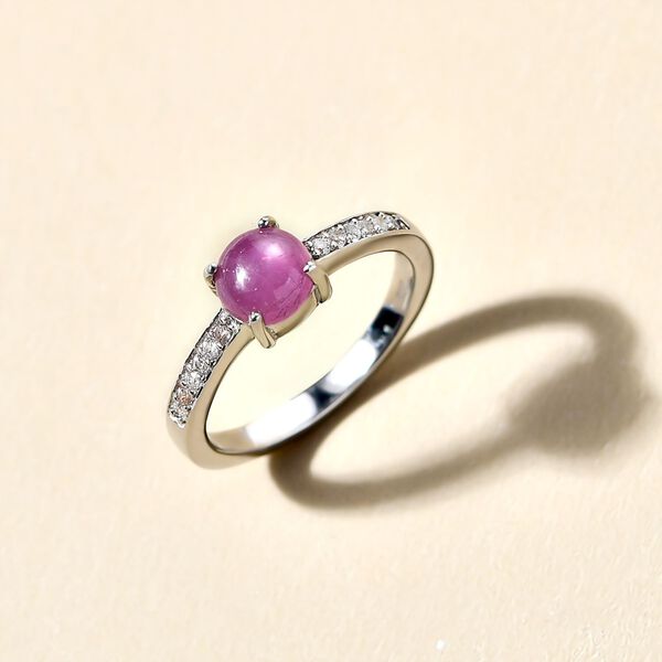 Sternrubin und wei&szlig;er Zirkon-Ring, 925 Silber platiniert  ca. 1,41 ct image number 2