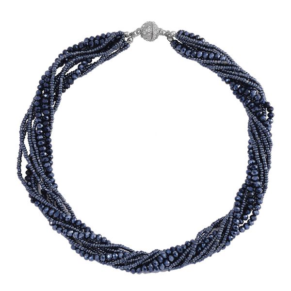 Mehrreihiges dunkelblaues Kristallperlen-Schmuckset image number 2
