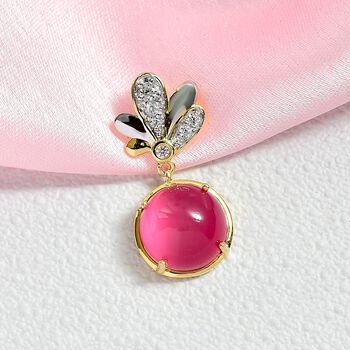 D'Joy Maulbeer Mondstein, Wei&szlig;er Zirkon Anh&auml;nger 925 Silber platiniert und vergoldet ca. 4.43 ct