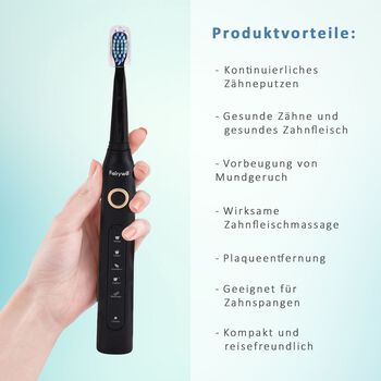 Fairywill- Zahnb&uuml;rste mit 4 B&uuml;rstenk&ouml;pfen, Schwarz