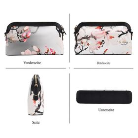 LA MAREY Crossbody Tasche aus 80% Seidenbrokat und 20% Echtleder, Blumenmuster, 24x5.5x14cm, Grau-rosa