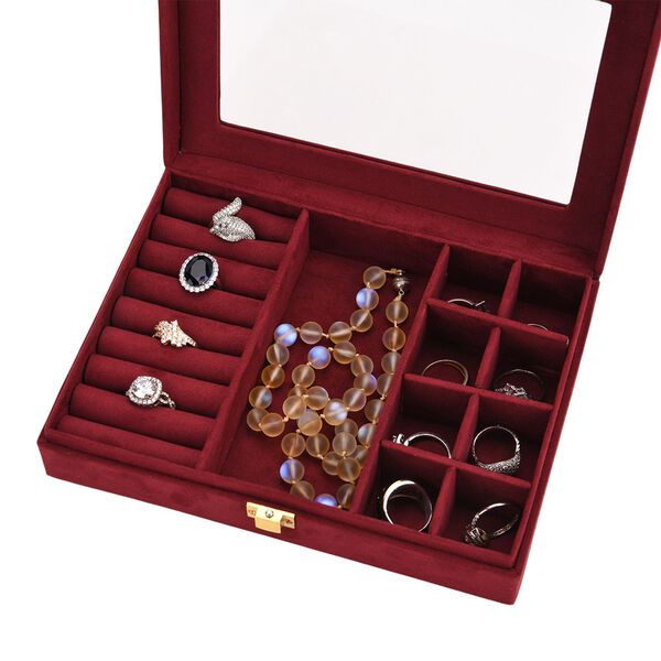 Samt Schmuckbox mit 5 Silberputztüchern, 20x15x5cm, Bordeaux image number 7