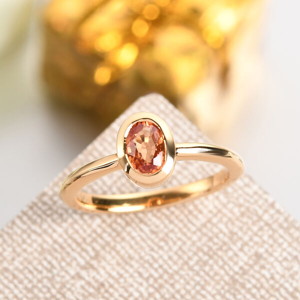 Orange Saphir Solitär-Ring, 925 Silber vergoldet, 0,62 ct. image number 2
