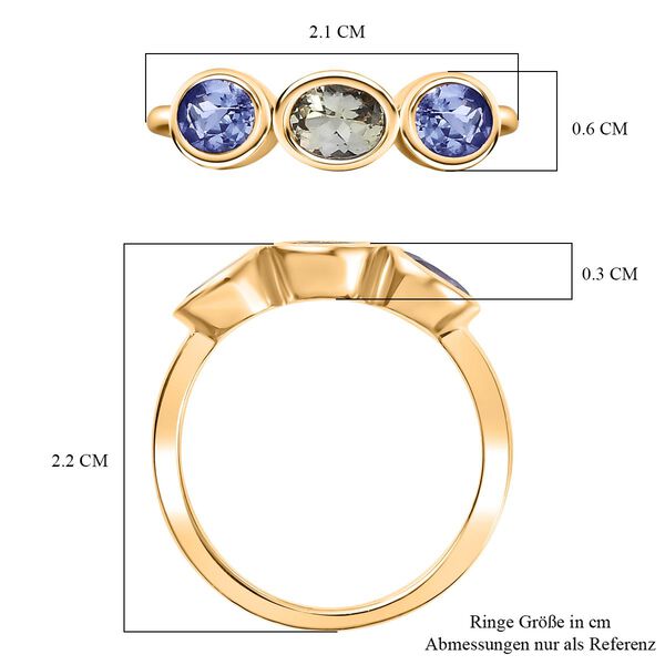 Pfau Tansanit, Tansanit Ring 925 Silber 750 Gelbgold Vermeil (Gr&ouml;&szlig;e 17.00) ca. 0,99 ct image number 7