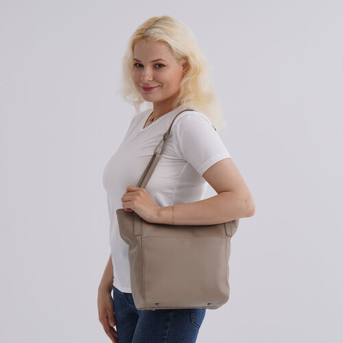 Echtleder-Tote-Bag mit Magnetverschluss-Außentasche und geräumigem Innenfach, 34x14x29 cm, Beige image number 1