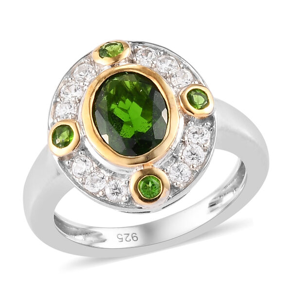 Nat&uuml;rlicher Chromdiopsid und Zirkon Ring 925 Silber Bicolor  ca. 1,76 ct image number 4