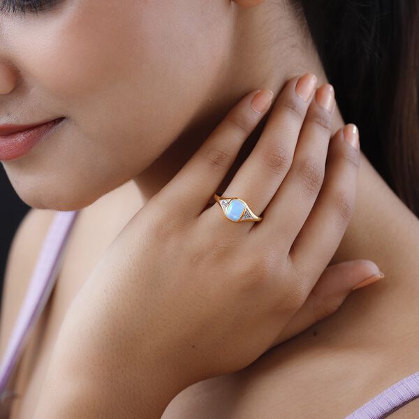 Natürlicher, äthiopischer Welo Opal und Zirkon-Ring - 1,04 ct. image number 3