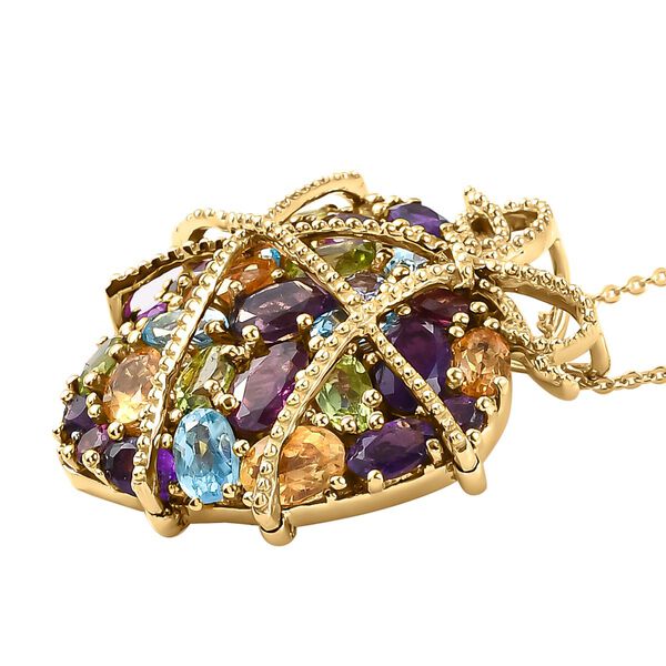 GP Amore Kollektion - Mehrfarbiger Edelstein und Kanchanaburi blauer Saphir-Herz-Anh&auml;nger mit Kette in Silber image number 4