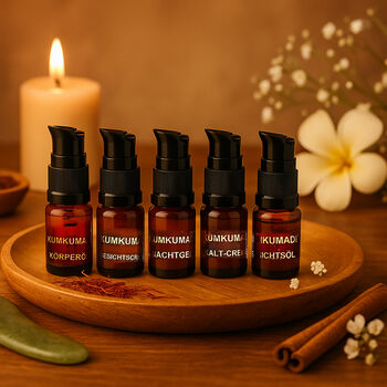SQIN Botanicals- Kumkumadi-Set: Gesichts&ouml;l, Nachtgel, Gesichtscreme, Gesichtsserum, Kalte Creme, je 5ml (gesamt 25ml)