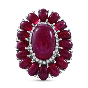 Afrikanischer Rubin (Fissure gef&uuml;llt) Ring 925 Silber rhodiniert (Gr&ouml;&szlig;e 17.00) ca. 22,03 ct