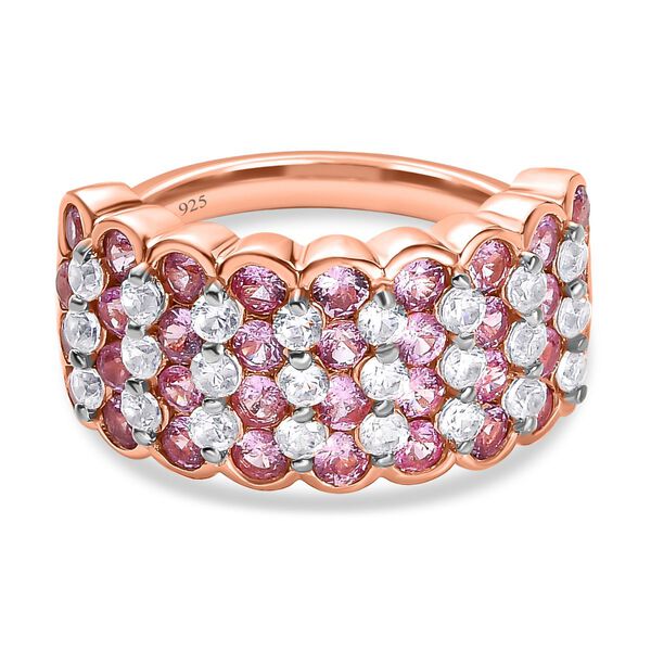 AA Rosa Saphir, Wei&szlig;er Zirkon Ring, 925 Silber Ros&eacute;gold Vermeil (Gr&ouml;&szlig;e 18.00) ca. 3.22 ct