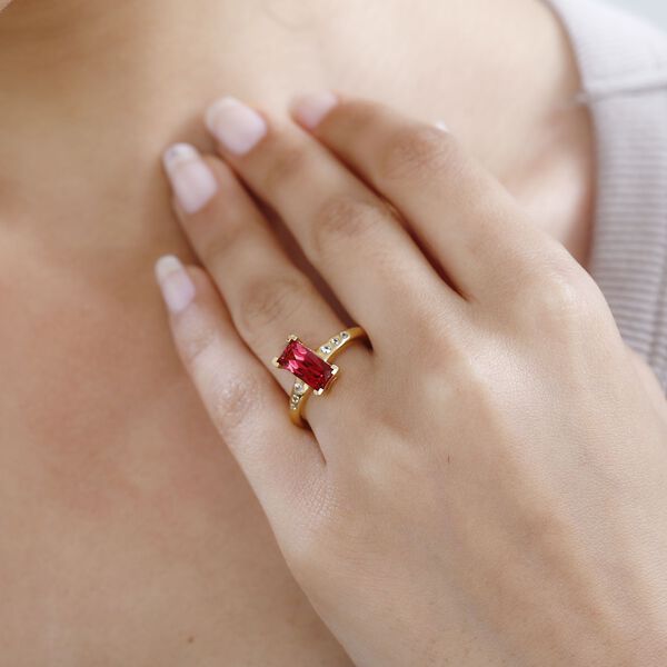 Synthetischer Padparadscha-Saphir, Wei&szlig;er Zirkon Ring 925 Silber Gelbgold Vermeil (Gr&ouml;&szlig;e 17.00) ca. 2,44 ct image number 3