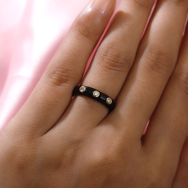 Diamant emailliert Ring 925 Silber vergoldet  ca. 0,10 ct image number 3