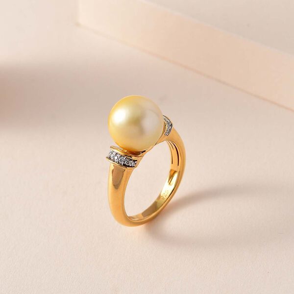 Goldener Südseeperlen- und Moissanit-Ring - 10,57 ct. image number 2