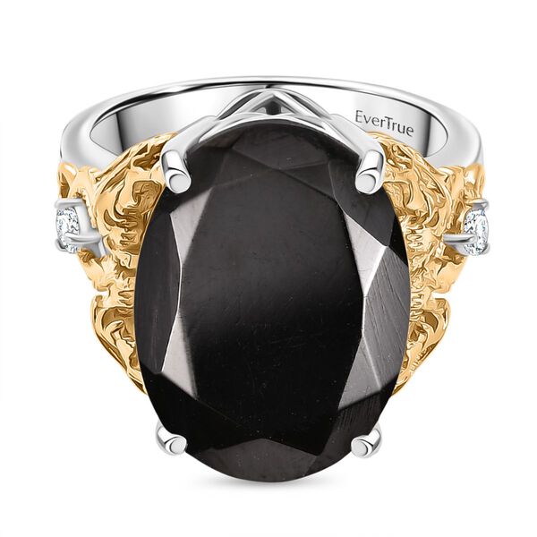 Elite Shungit, Weißer Zirkon Ring Nickelfreies Messing (Größe 18.00) ca. 6,22 ct image number 0