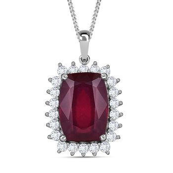 AAA Afrikanischer Rubin und Moissanit-Anh&auml;nger mit Kette, 925 Silber platiniert ca. 10.83 ct