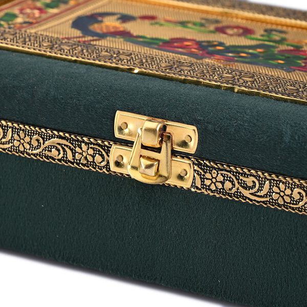 Handgefertigte Schmuckbox mit Pfau-Pr&auml;gung, oxidiertes Finish, 24,2x15x7 cm, Silber-gr&uuml;n image number 6