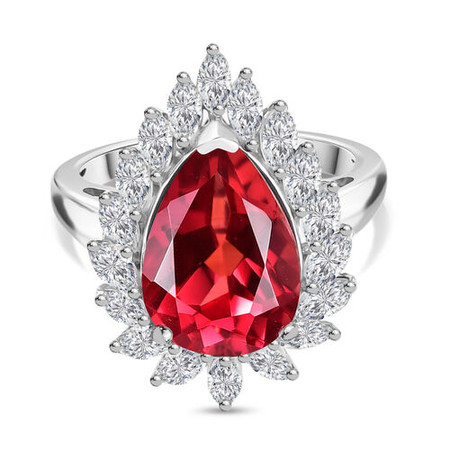 D'Joy Lab Created Padparadscha-Saphir, Weißer Diamant Ring 925 Silber 750 Gelbgold Vermeil (Größe 17.00) ca. 5,40 ct image number 0