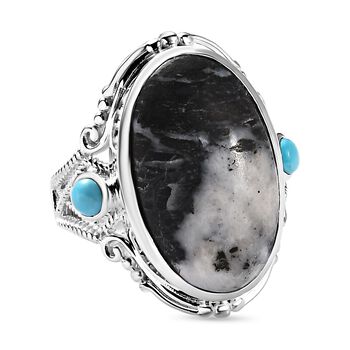 Wei&szlig;er B&uuml;ffel und Sleeping Beauty T&uuml;rkis-Ring - 12,84 ct.