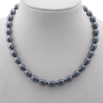 Schwarze-Blaue Muschelkernperle Halskette ca. 45 cm,, 925 Silber