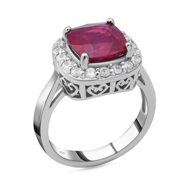 Afrikanischer Rubin und wei&szlig;er Zirkon-Ring, 925 Silber platiniert  ca. 5,47 ct image number 3