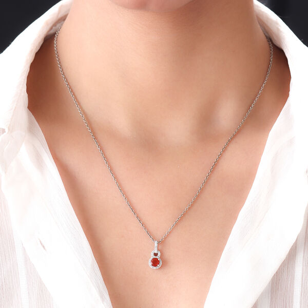 Mexikanischer Kirschfeuer-Opal und Zirkon-Anh&auml;nger in Silber image number 2