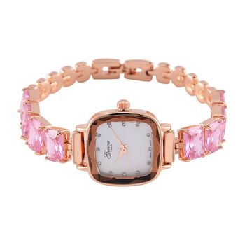 GENOA TIME V2 lila Zirkonia und Kristall Uhr mit japanischem Miyota-Uhrwerk in Ros&eacute;goldton, 19cm