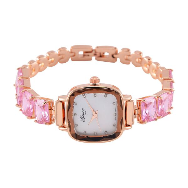 GENOA TIME V2 lila Zirkonia und Kristall Uhr mit japanischem Miyota-Uhrwerk in Ros&eacute;goldton, 19cm image number 4