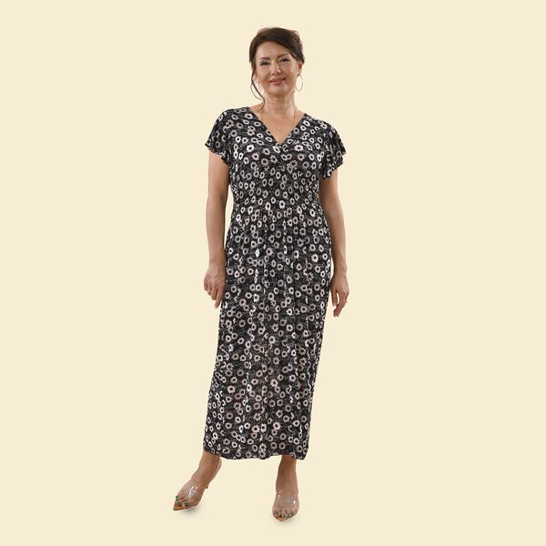 Maxikleid mit gesmokter Taille und Flatterärmeln, One Size, Schwarz image number 0