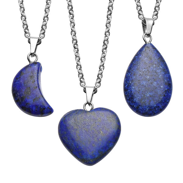 3er- Set Lapislazuli-Anh&auml;nger mit Kette, ca. 50 cm, Edelstahl ca. 24,00 ct